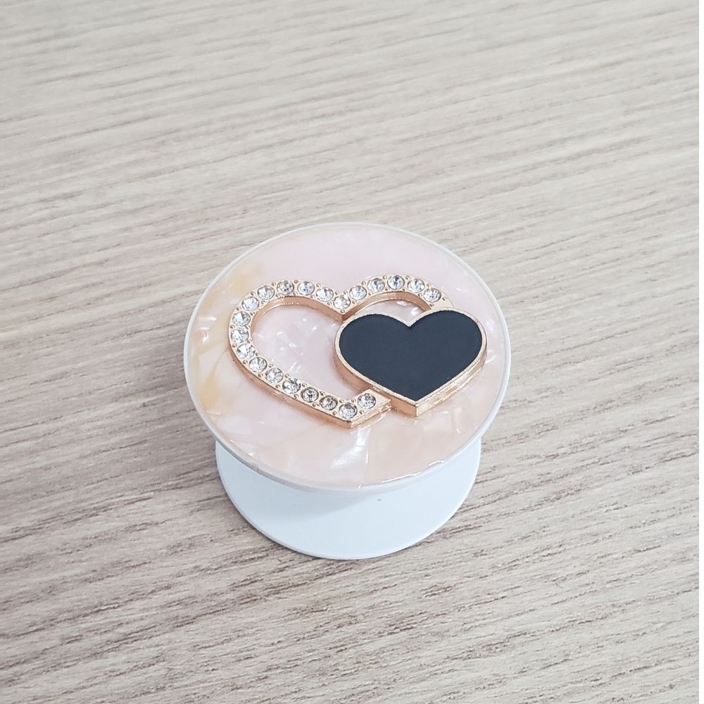 Suporte de Celular Pop Socket Brilhante Coração Preto - NOVO